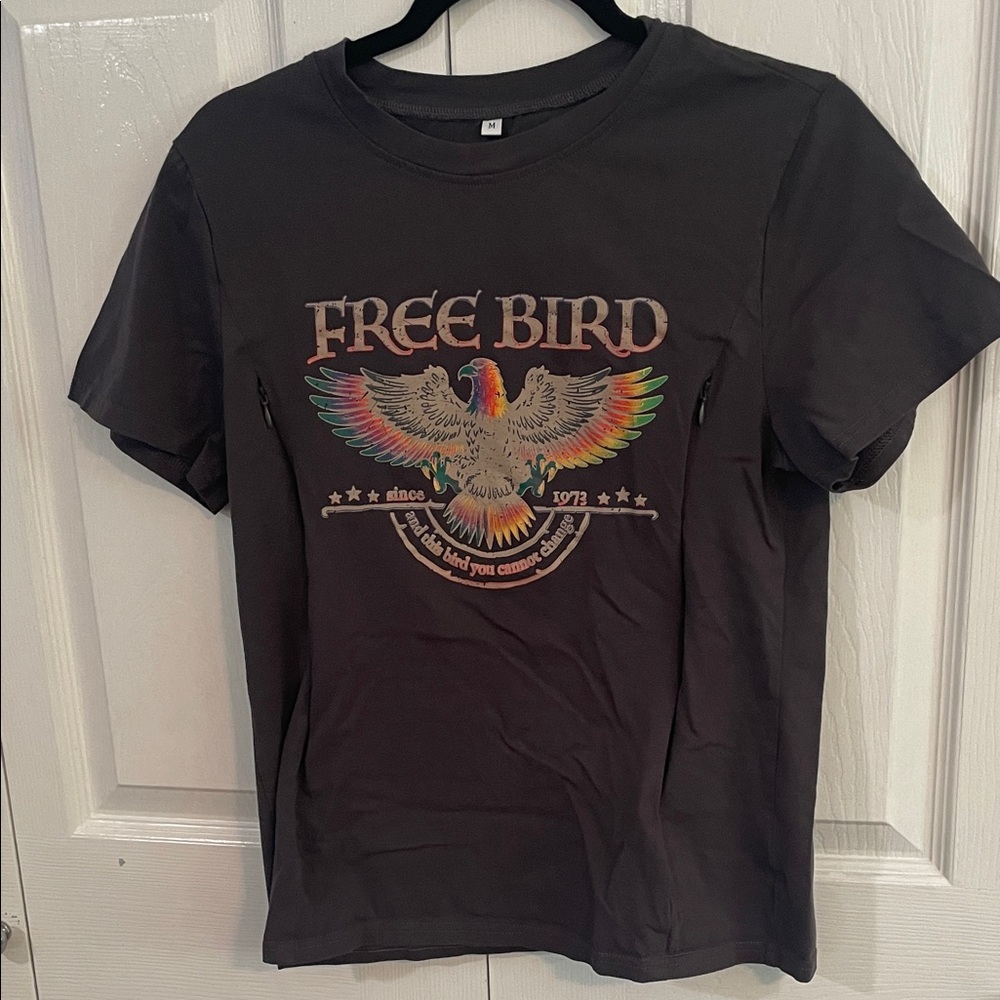 Nursing Tee with side zipperFree Bird Graphic Tee - Charcoal with Rainbow Design